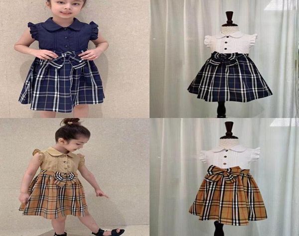 

designer girls plaid dresses 2021 summer children bow ruffle fly sleeve dress kids cotton lattice clothing a68285233805, Red;yellow