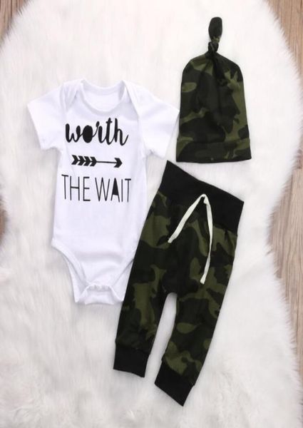 

army green newborn baby girl boy clothes romper tshirt long pants and hat outfits 3pcs 9878041, White