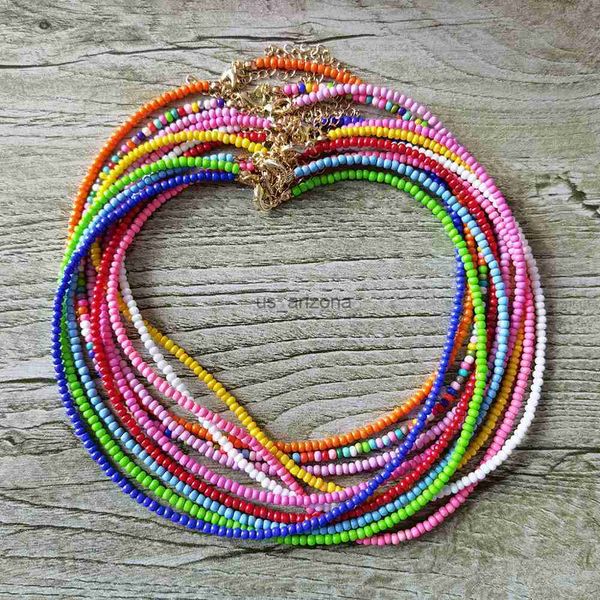 

zx boho handmade beaded chain chokers short necklace for women colorful strand beads statement necklace girl jewelry wholesale l230620, Silver