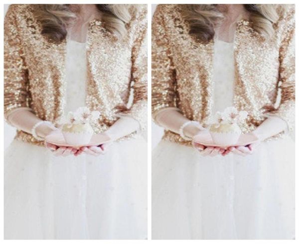 

bling bling sequins long sleeve rose gold sequined bridal jackets shrug formal wedding coats boleros wedding accessor7663900, White
