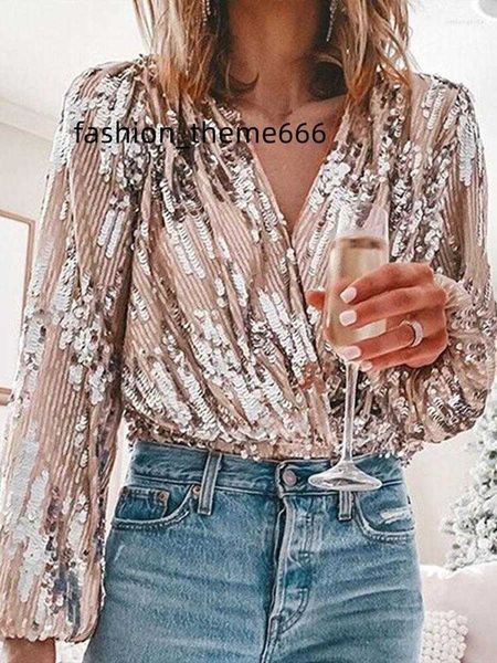 

women's blouses sequins women spring autumn fashion lantern sleeve v neck shirts elegant vintage office lady slim pullovers, White