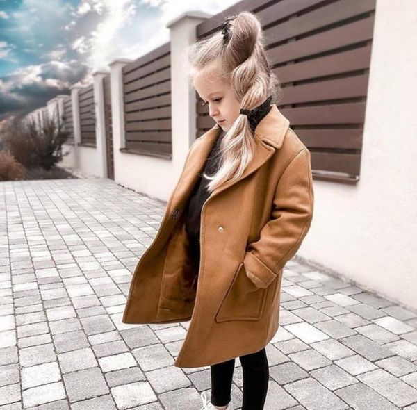 

ins little girls woolen coat winter children double pocket long coat kids lapel singlebreasted coat a51341823458, Blue;gray