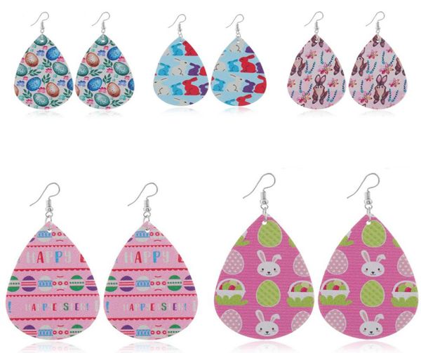 

egg print water drop pu leather earrings easter colorful teardrop dangle charming pendant hook earring for women jewelry gifts u305756860