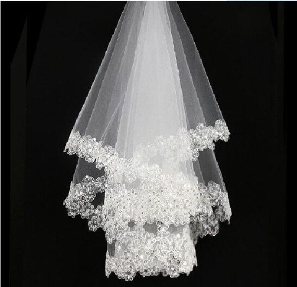 

bridal wedding veils short white ivory bridal veils sequined lace appliques sequin tulle wedding veils5318968, Black