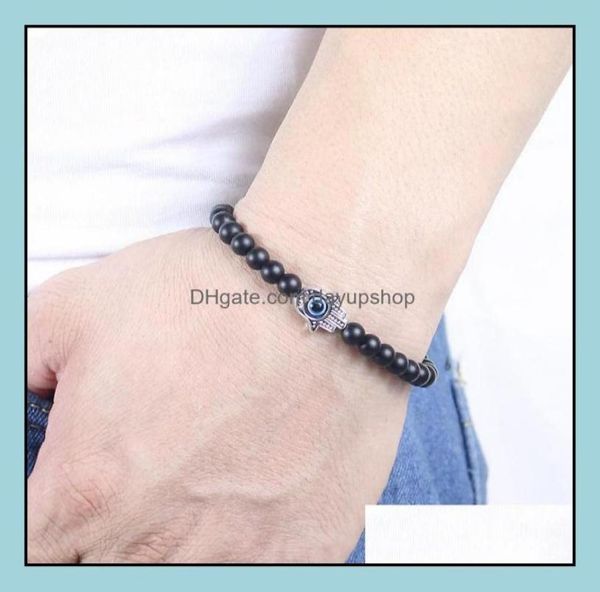 

charm bracelets jewelry turkish evil eyes bracelet black natural stone beads obsidian men braslet for women yoga hand jewelr dxk6874655, Golden;silver