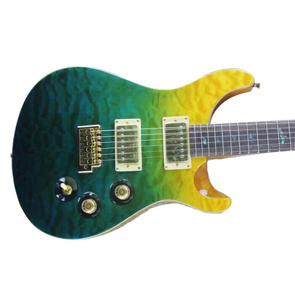 

green yellow quite maple electric guitar abalone bird ring fingerboard inlay