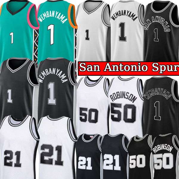 

victor wembanyama''spurs" basketball jerseys san men antonio retro tim david 50 robinson mitchell and ness city jersey shirt, Black;red