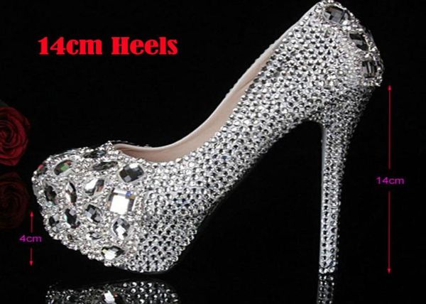 

silver custom make plus size high heel crystals and rhinestones bridal wedding pumps shoes diamond lady shoes party prom high heel2322752, Black