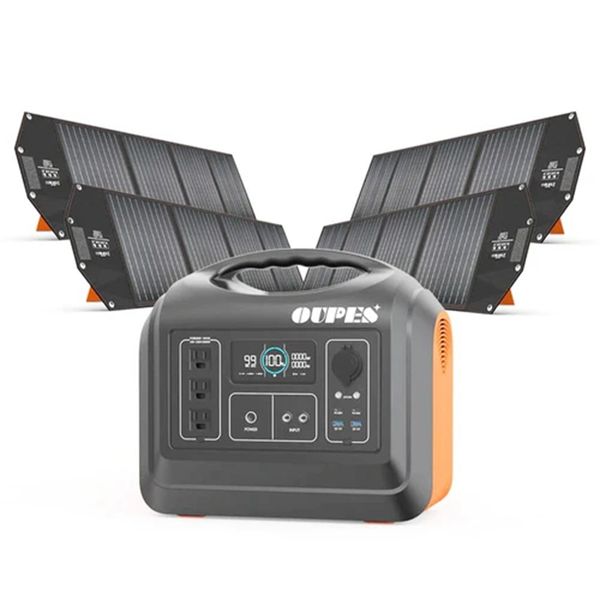 

oupes 1800w 1488wh portable power station + 4pcs 18v 100w solar panel solar generator home kit