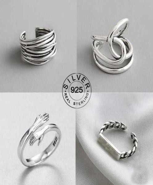 

real 925 sterling silver finger rings for women vintage lines trendy fine jewelry large adjustable antique rings anillos q07082860503