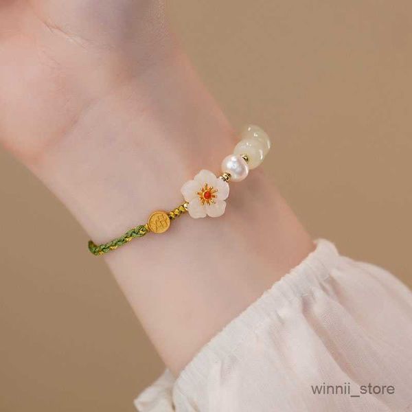 

charm bracelets luxury fashion red agate pearl cherry blossom flower bracelet for women hand-woven bracelet jewelry gift r230701, Golden;silver