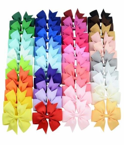 

40pcs 40 colors solid grosgrain ribbon bows clips hairpin girl039s hair bows boutique hair clip headware kids hair accessories1204503, Slivery;white