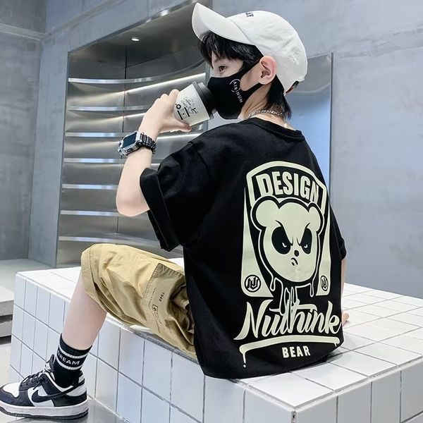 

clothing sets summer children's fun cartoon print tshirt boys girls short sleeve fashion street style 100cotton tees 230630, White