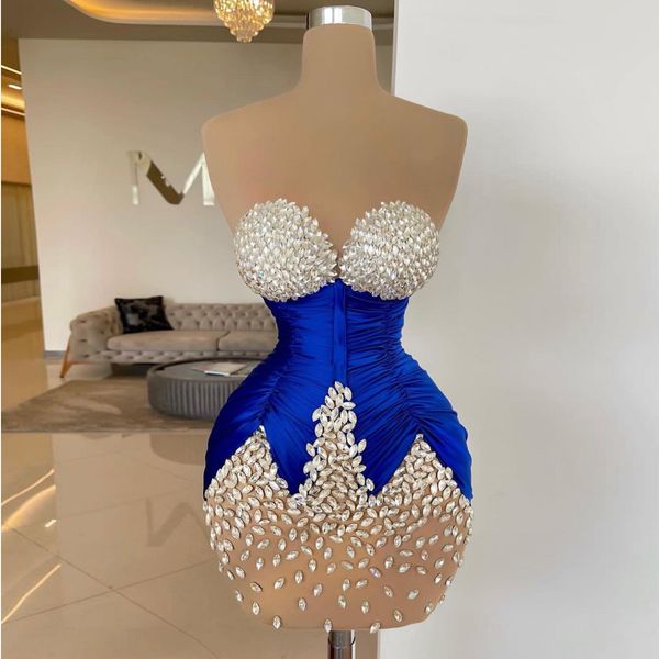 

fashion mini cocktail dresses strapless crystals mermaid prom dress robes de cocktail 2023 night club gowns, Black
