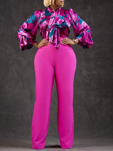 

women's tracksuit two pieces set printed blouse long sleeves high waist pants trousers elegant office ladies work wear suit 2 african 2, Gray