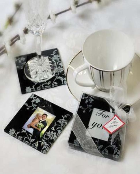 

30pcslotblack ampwhite timeless traditions elegant glass po coaster wedding favors4941018