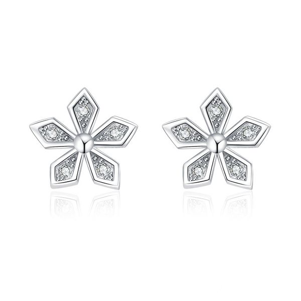 

sparkling cz diamond flower design stud earrings platinum plated silver ear studs for women 2023 new designer earrings jewelry, Golden;silver