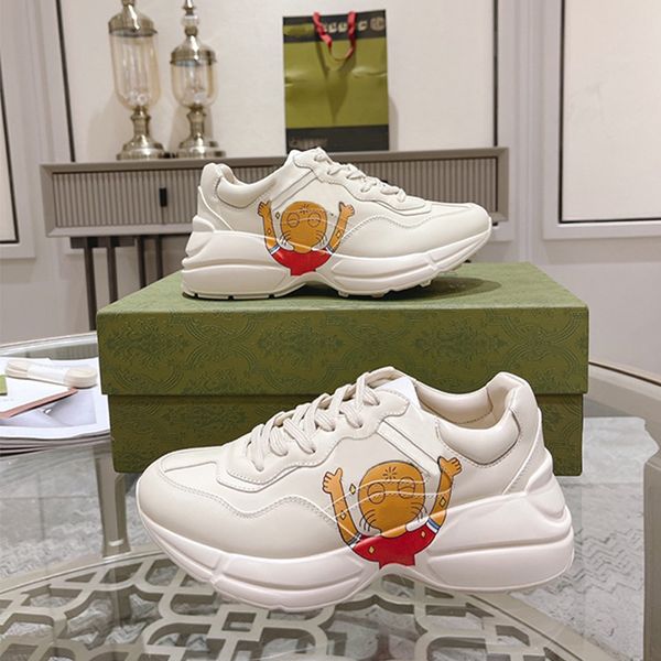 

designer sneakers rhyton casual shoes men women platform old daddy shoe mens luxury vintage logo chunky sneaker beige canvas leather interlo