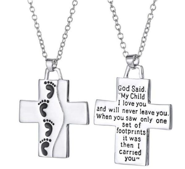 

2018 foot jesus cross necklace letters my child i love you pendant fashion jewelry gift for women kids3082016, Red;brown