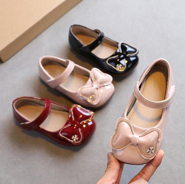 

flat shoes girls mary janes spring autumn butterfly knot princess crystal patent leather dance party toddlers wine red4111110, Black;grey