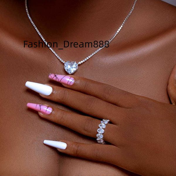 

pendant 18k gold plated chain necklace set iced out heart shape tennis 925 sterling silver necklaces waterproof jewelry women