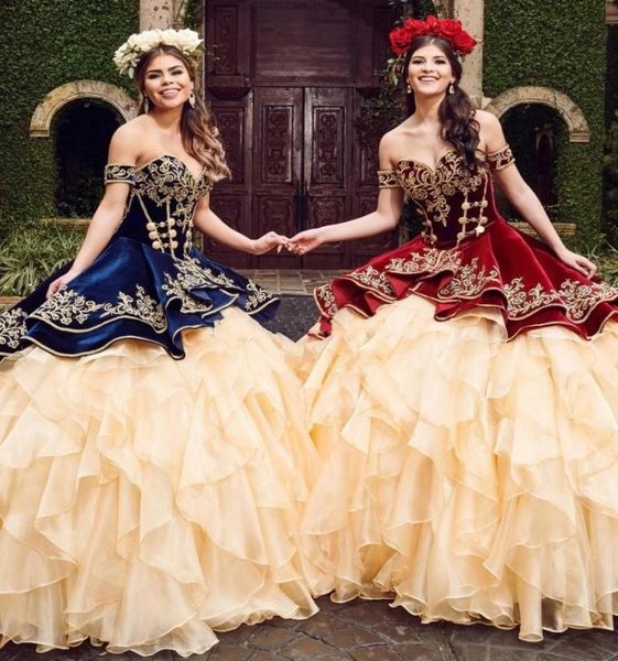 

2020 vinatge evening ball gown quinceanera dresses sweetheart off shoulder tiered prom gown ruffled sweet 15 party dress6688762, Blue;red