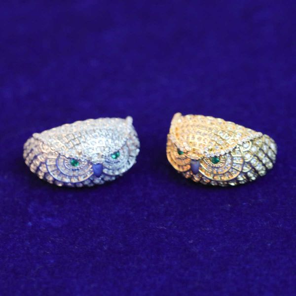 

cluster rings bubble letter owl iced out ring men real gold plated brass cubic zircon hip hop jewelry 230620, Golden;silver