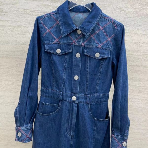 

designer women casual dresses classic blue denim skirt long sleeve dress woman high-end evening dress c1, White;black