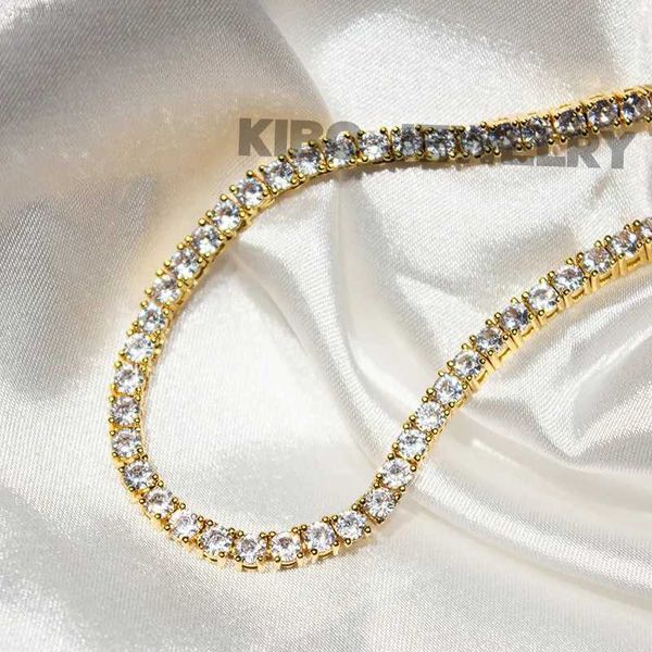

kibo jewelry real 14k solid gold necklace iced out vvs d color moissanite diamond 10k gold moissanite tennis chain, Silver