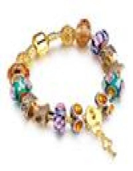 

gold plated charm glass large hole bead bracelet0123452856836, Golden;silver