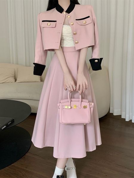 

two piece dress small fragrance two piece set women short jacket coat long skirt suits korean elegant fashion ol 2 piece sets 230630, White