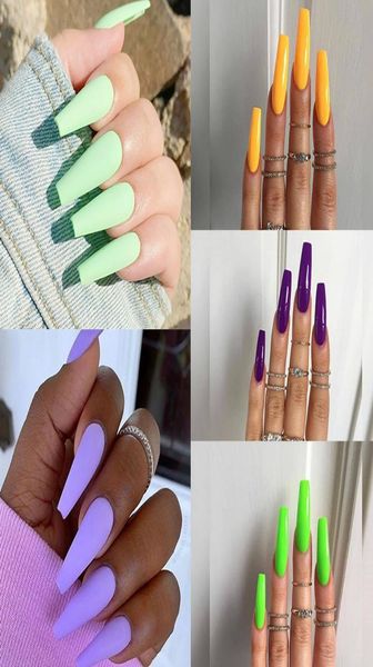

24pcsbox full cover matte false nail tips long ballerina wearable press on fake nails extension nail art manicure stickers5379041, Red;gold