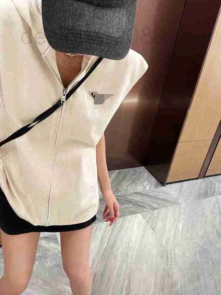 

women's tanks & camis designer 23 spring/summer new log style apricot hooded vest coat sleeveless loose tank minimalist 5ctd, White