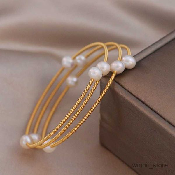 

charm bracelets trendy charm gold color multi-layer bracelets natural real pearl adjustable bangles for women girls jewelry gifts r230701, Golden;silver
