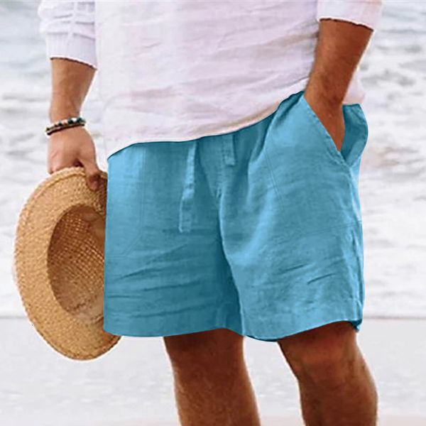 

men's pants summer cotton casual linen shorts outdoor sports breathable solid color street clothing 230630, Black