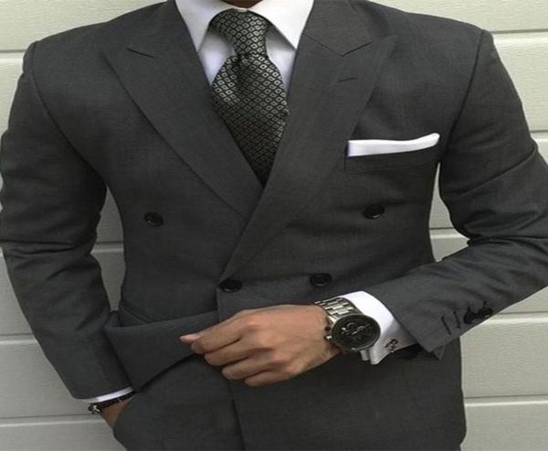 

2020 men suits blazer black grey wedding suits groom double breasted business slim fit formal tailor made tuxedos prom man ja2586319, Black;gray