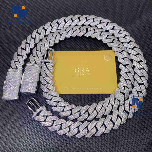 

20mm pass diamond tester gra certificate hip hop jewelry silver 925 necklace vvs moissanite diamond iced out cuban link chain