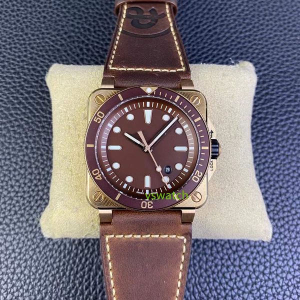 

bronze watch br0392 cal.302 movement diameter 42 mm bronze casing frosted polished dial brown anodized aluminum ring date display, Slivery;golden
