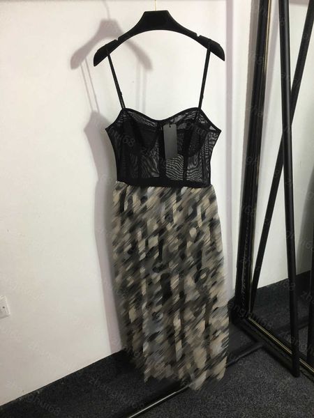 

23ss summer dresses women dress womens designer clothing new letter-printed mesh patchwork strap dress womens clothing, Black;gray