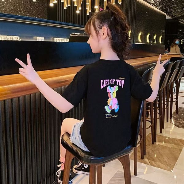 

clothing sets 2023 summer children's girls' t shirt 100cotton colorful graffiti bear print cartoon tees short sleeve 230630, White