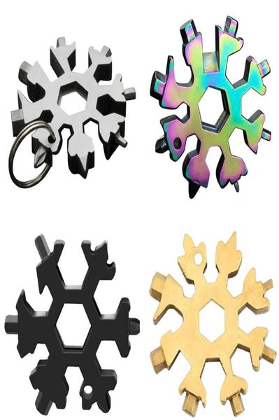 

18 in 1 snowflake outdoor survival tourism multifunction edc mini tool stainless steel camping equipment card keyring wrench kimt8764375