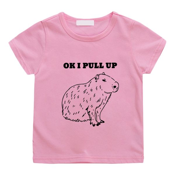 

clothing sets ok i pull up capybara cute print teeshirt 100 cotton casual summer tshirt kawaii cartoon boys and girls tshirts graphic tees 2, White