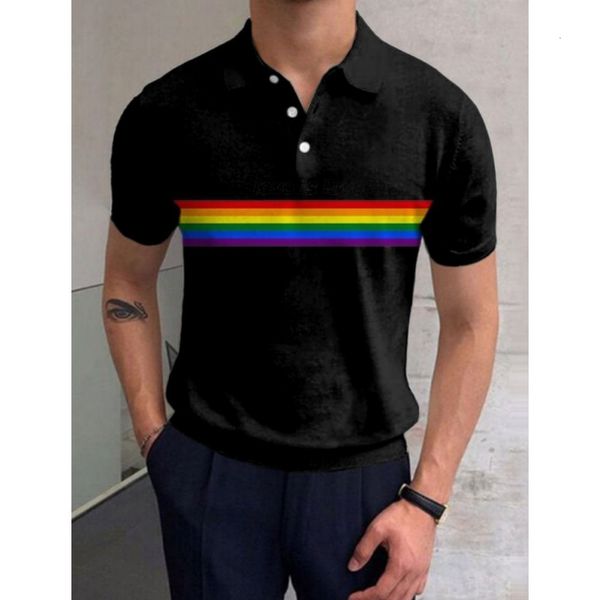 

men's polos rainbow gradient art print polo shirt 3d printed casual summer shirts turndown neck regular fit oversized 230630, White;black