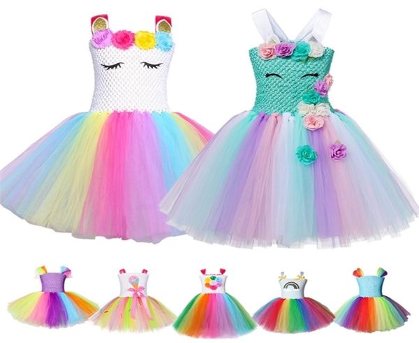 

fancy baby girl rainbow unicorn girls dress party elegant children kids long tutu gown princess dresses teen girl 210 years 09258957335, Red;yellow