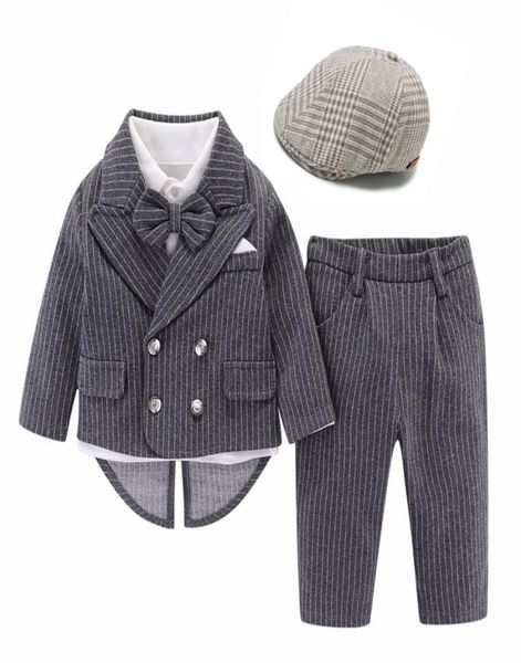 

baby boy tuxedo clothing with hat 2021 spring cotton suit newborn 1th birthday dress 3 pieces striped infant children outfit6222980, Pink;blue