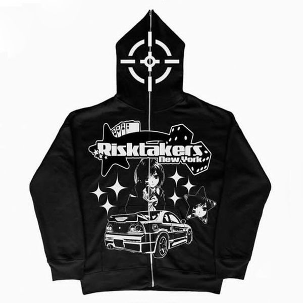 

men's hoodies sweatshirts anime car print zip hoodie men fall and winter gothic streetwear long sleeve korean fashion punk sports y2k j, Black