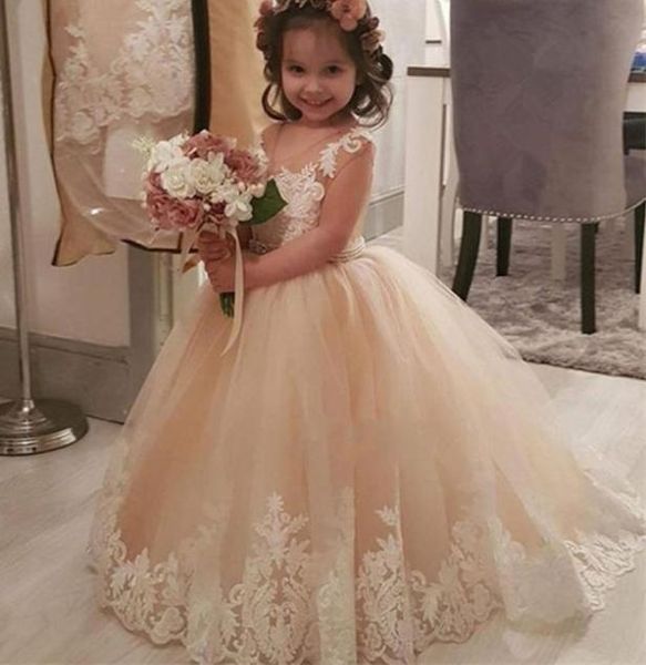 

champagne flower girl dresses for wedding custom made pageant girl dresses sleeveless and lace appliques tulle party gown8494385, White;blue