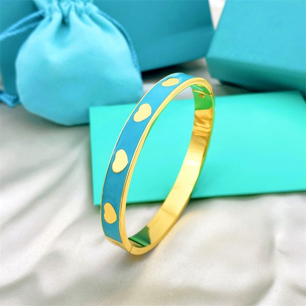 

pink classic bangle bracelet heart-shaped oil drip titanium steel letter t men and women bracelets luxury designer gift wedding party jewelr, Black