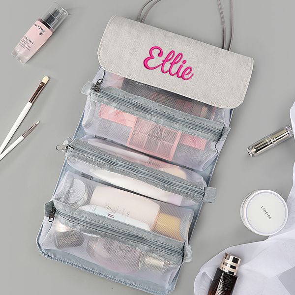 

cosmetic bags cases custom embroidery foldable toiletry bag portable separated large volume personalized women's cosmetic makeup kits t
