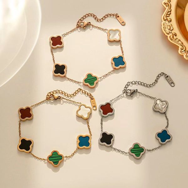 

Van Clover Bracelet Designer Jewelry Bracelets Back Mother-of-Pearl Silver 18K Gold Plated Agate Bracelet for Women Luxury Charm Chain Love Gift